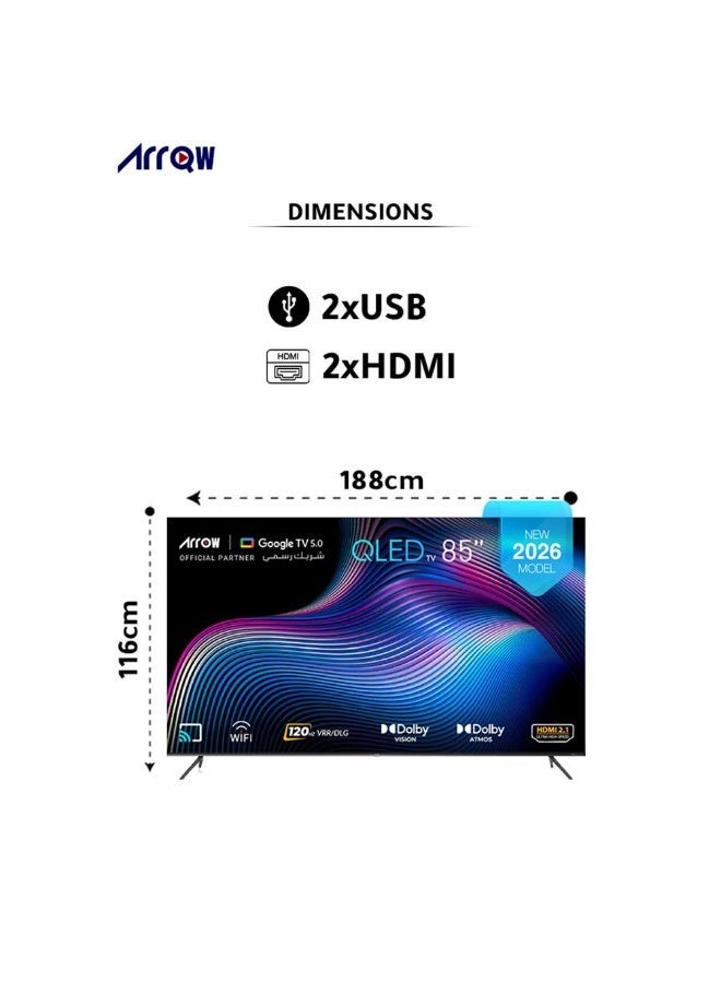 ارو تلفزيون QLED ذكي 85 بوصة 4K – Google TV 5.0 – Dolby Vision & Dolby Atmos – تحديث 120Hz – RO-85LCQ120 - Image 3